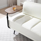 Banc de bout de lit en similicuir PU beige/noir avec plateau pivotant, 143 cm, 1 personne, pieds en métal