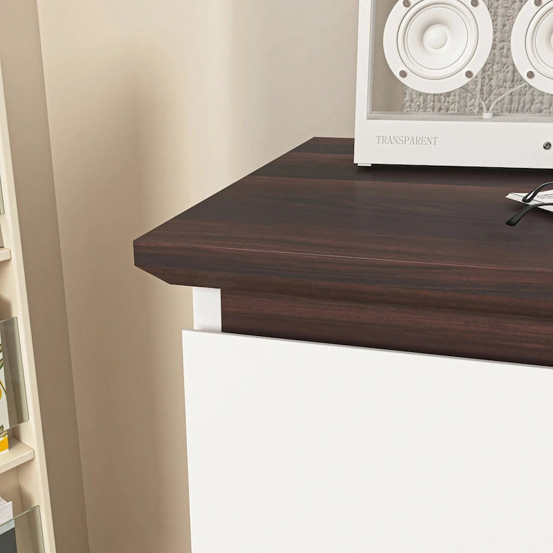 Commode blanche à 5 tiroirs, style moderne du milieu du siècle, plateau en bois, utilisation par 1 personne