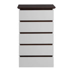 Commode blanche à 5 tiroirs, style moderne du milieu du siècle, plateau en bois, utilisation par 1 personne