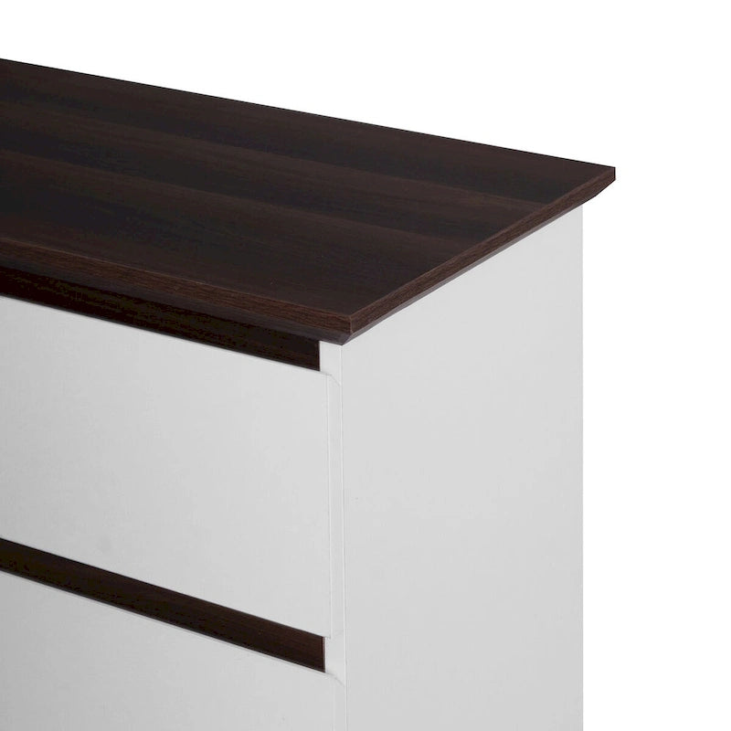 Commode blanche à 5 tiroirs, style moderne du milieu du siècle, plateau en bois, utilisation par 1 personne