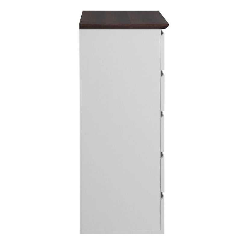 Commode blanche à 5 tiroirs, style moderne du milieu du siècle, plateau en bois, utilisation par 1 personne