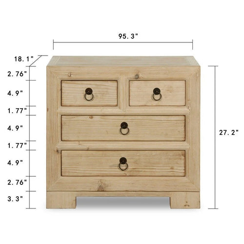 Table de chevet 4 tiroirs beige, pin naturel vieilli, individuelle