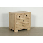 Table de chevet 4 tiroirs beige, pin naturel vieilli, individuelle