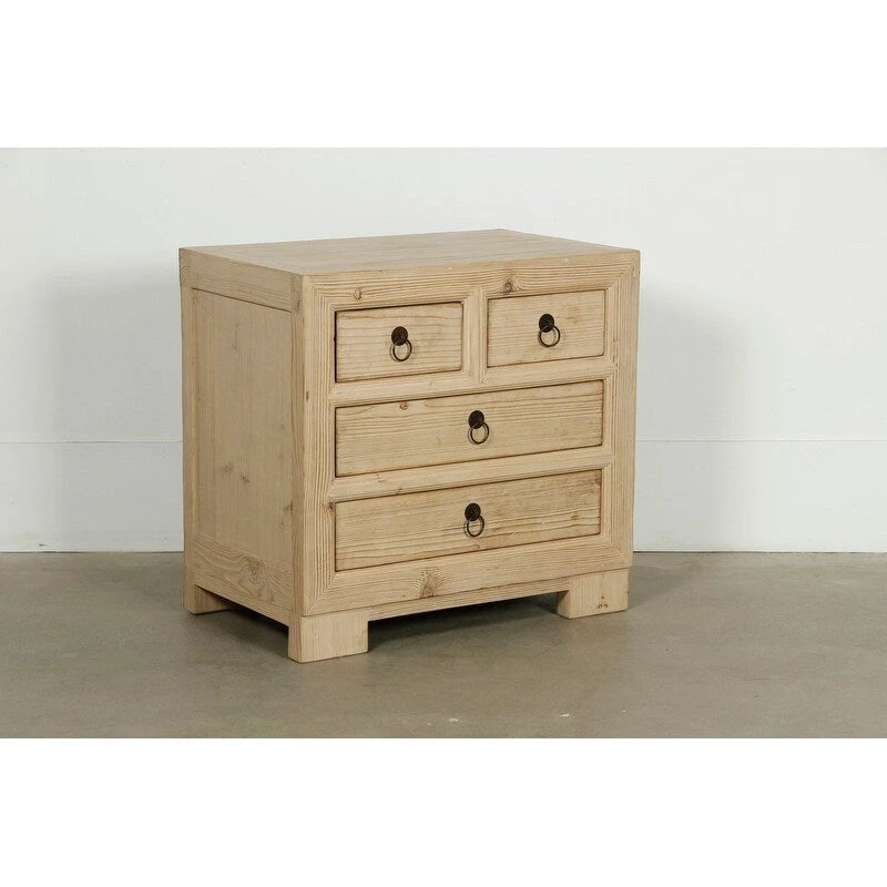 Table de chevet 4 tiroirs beige, pin naturel vieilli, individuelle
