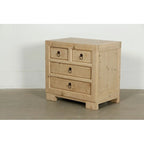 Table de chevet 4 tiroirs beige, pin naturel vieilli, individuelle