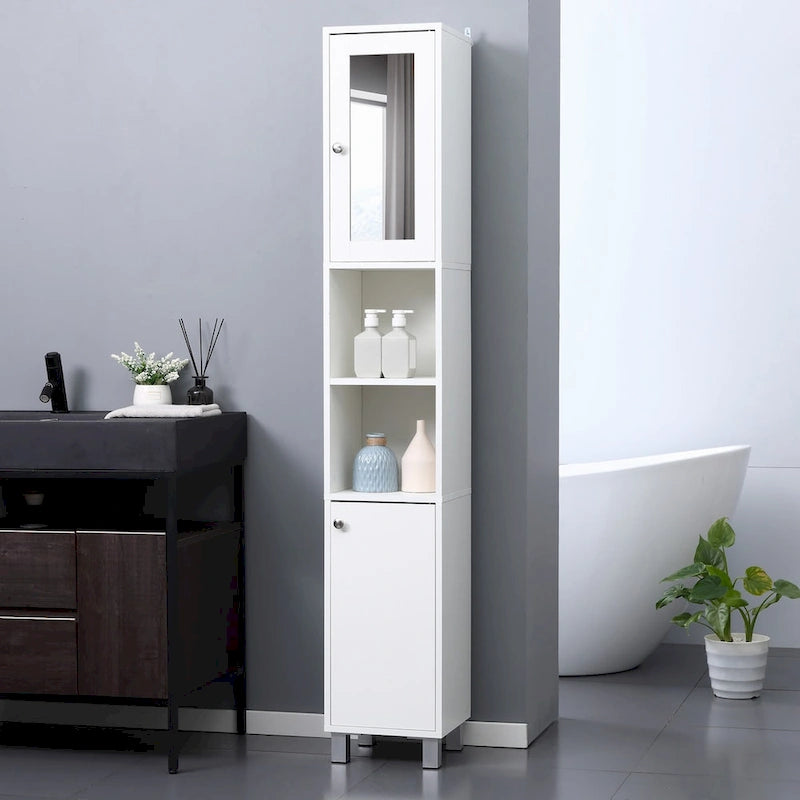Meuble de rangement de salle de bain blanc sur pied avec miroir