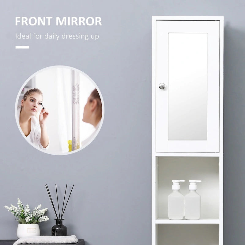 Meuble de rangement de salle de bain blanc sur pied avec miroir