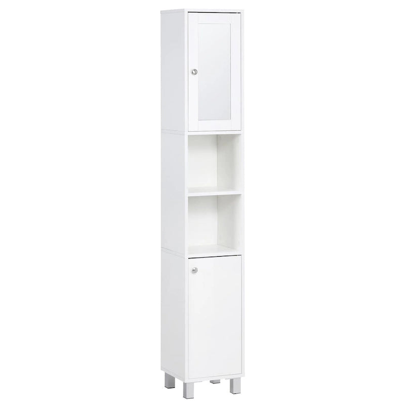 Meuble de rangement de salle de bain blanc sur pied avec miroir
