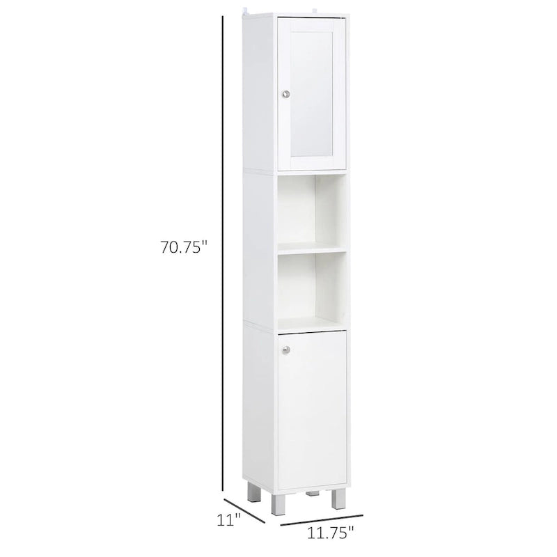 Meuble de rangement de salle de bain blanc sur pied avec miroir
