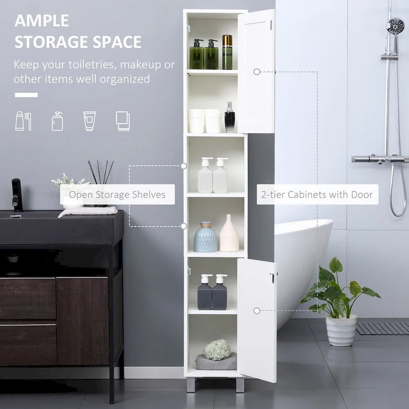 Meuble de rangement de salle de bain blanc sur pied avec miroir